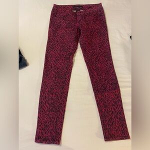 Material Girl - Pink Leopard Print Skinny Jeans- Small